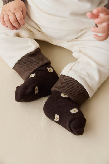 Bobbie Bear Sock - Jacquard Brownie Childrens Sock from Jamie Kay NZ