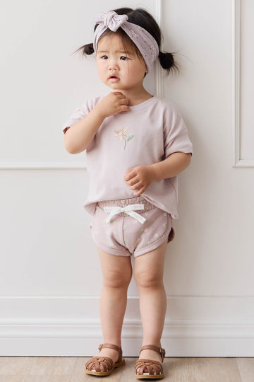 Organic Cotton Ivy Shortie - Simple Flowers Lilac Childrens Short from Jamie Kay NZ