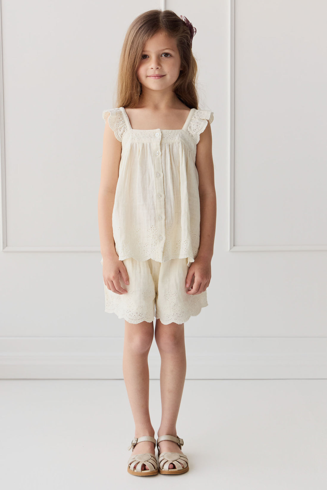 Organic Cotton Muslin Anja Short - Parchment Childrens Short from Jamie Kay NZ