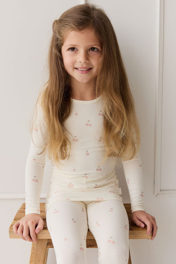 Bamboo Farley Long Sleeve Pyjama Set - Cherry Love Parchment Childrens Pyjama from Jamie Kay NZ