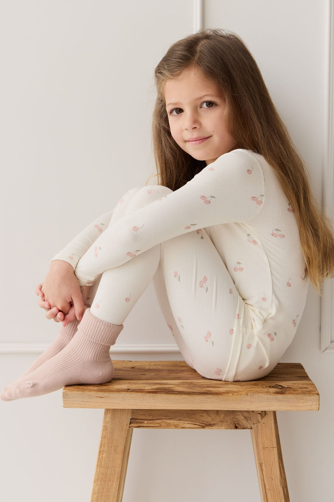 Bamboo Farley Long Sleeve Pyjama Set - Cherry Love Parchment Childrens Pyjama from Jamie Kay NZ