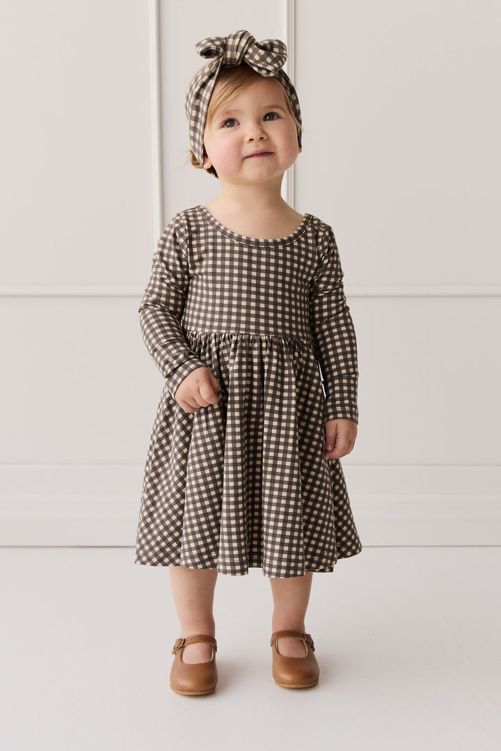 Organic Cotton Tallulah Dress - Mini Gingham Bistre Childrens Dress from Jamie Kay NZ