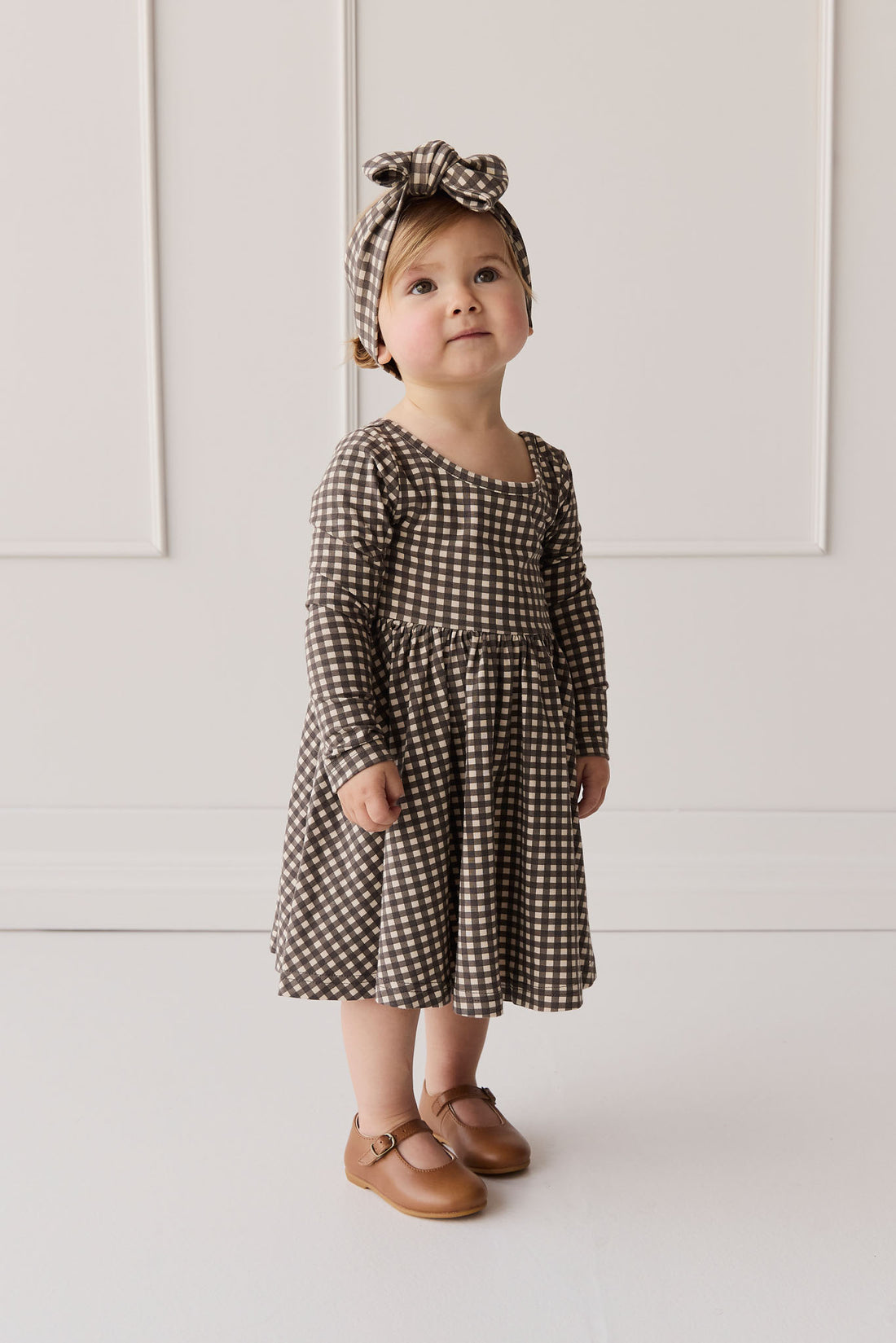 Organic Cotton Tallulah Dress - Mini Gingham Bistre Childrens Dress from Jamie Kay NZ