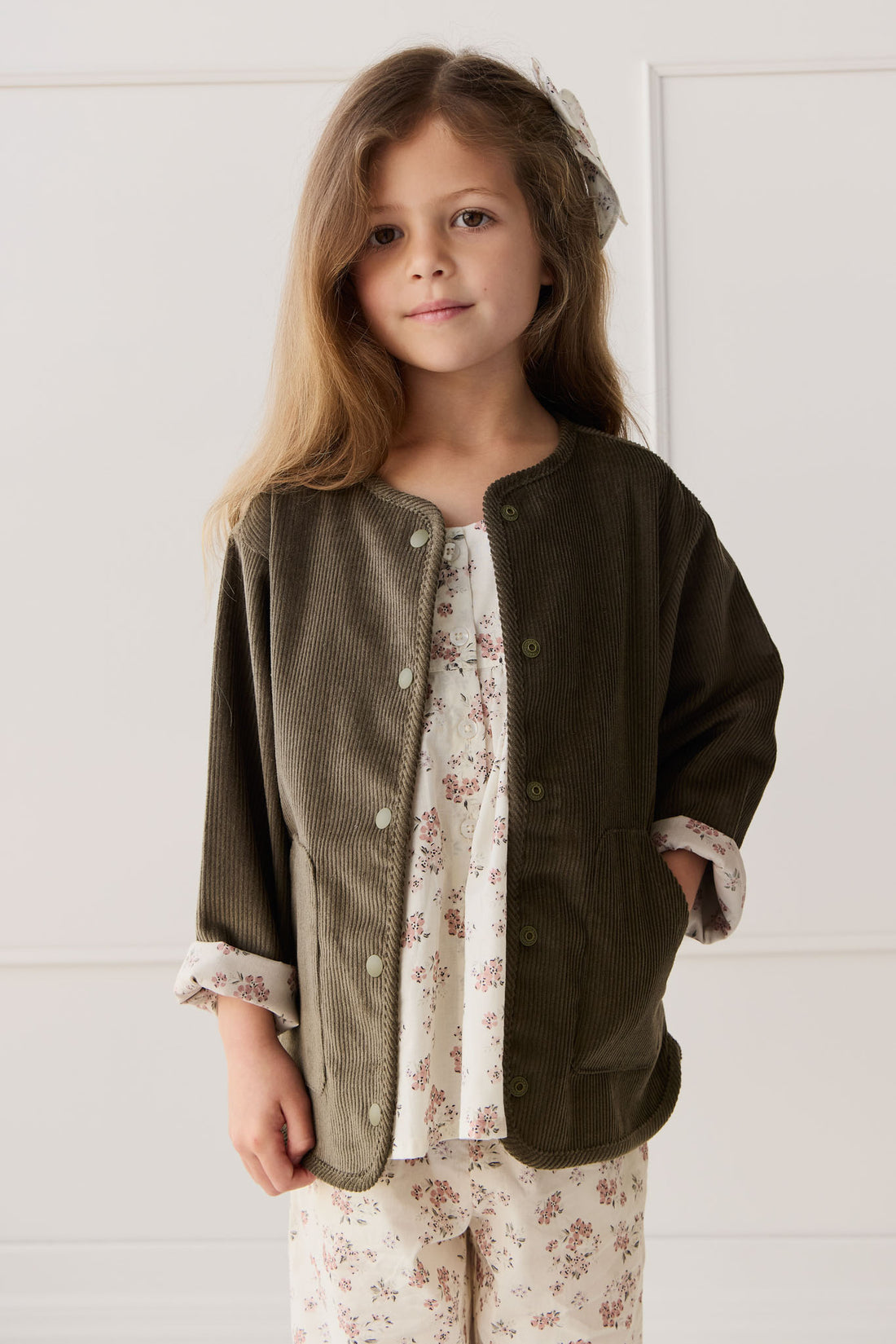 Esther Corduroy Jacket - Khaki/Selena Blush Childrens Jacket from Jamie Kay NZ