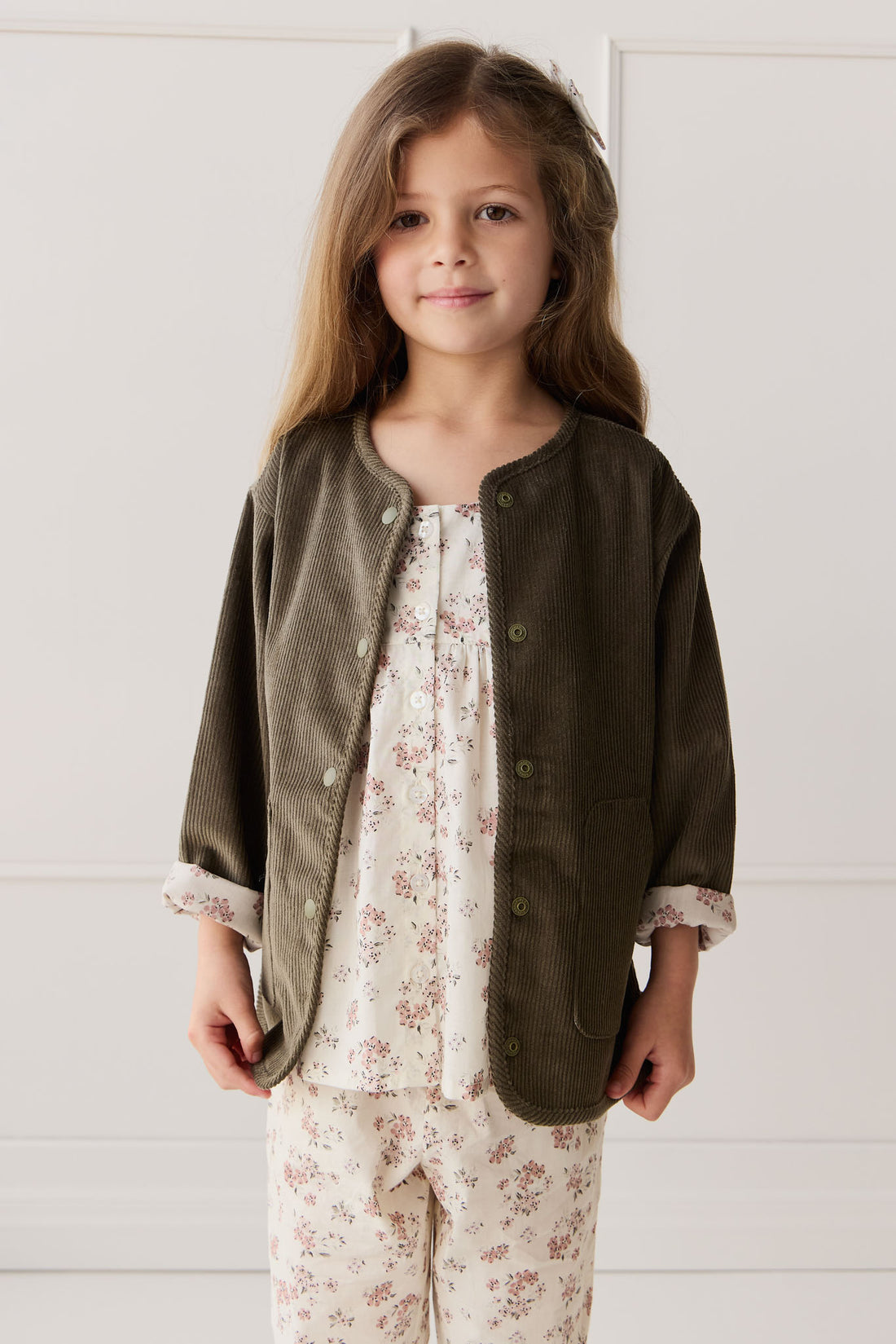 Esther Corduroy Jacket - Khaki/Selena Blush Childrens Jacket from Jamie Kay NZ