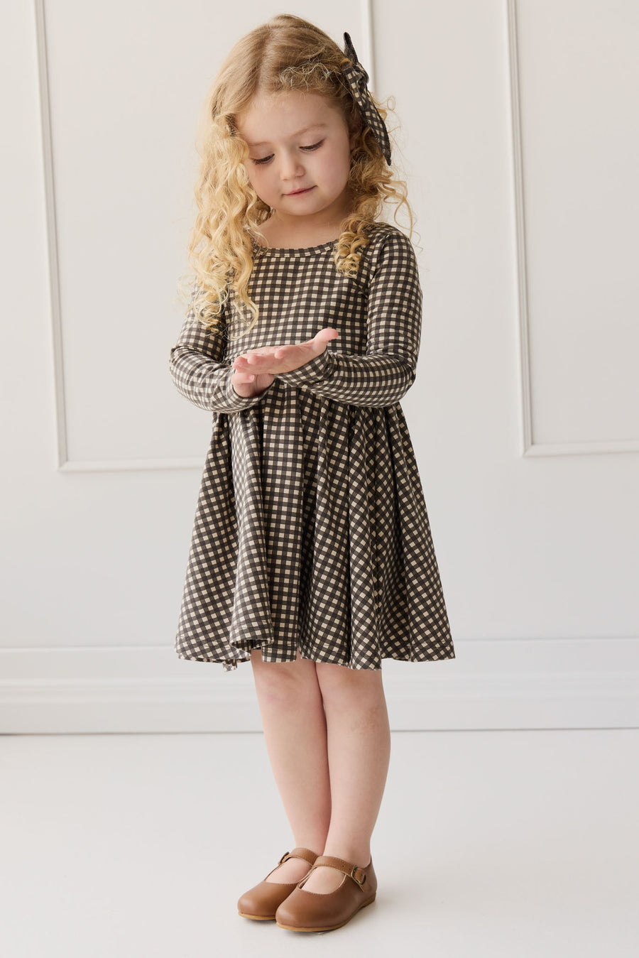 Organic Cotton Tallulah Dress - Mini Gingham Bistre Childrens Dress from Jamie Kay NZ