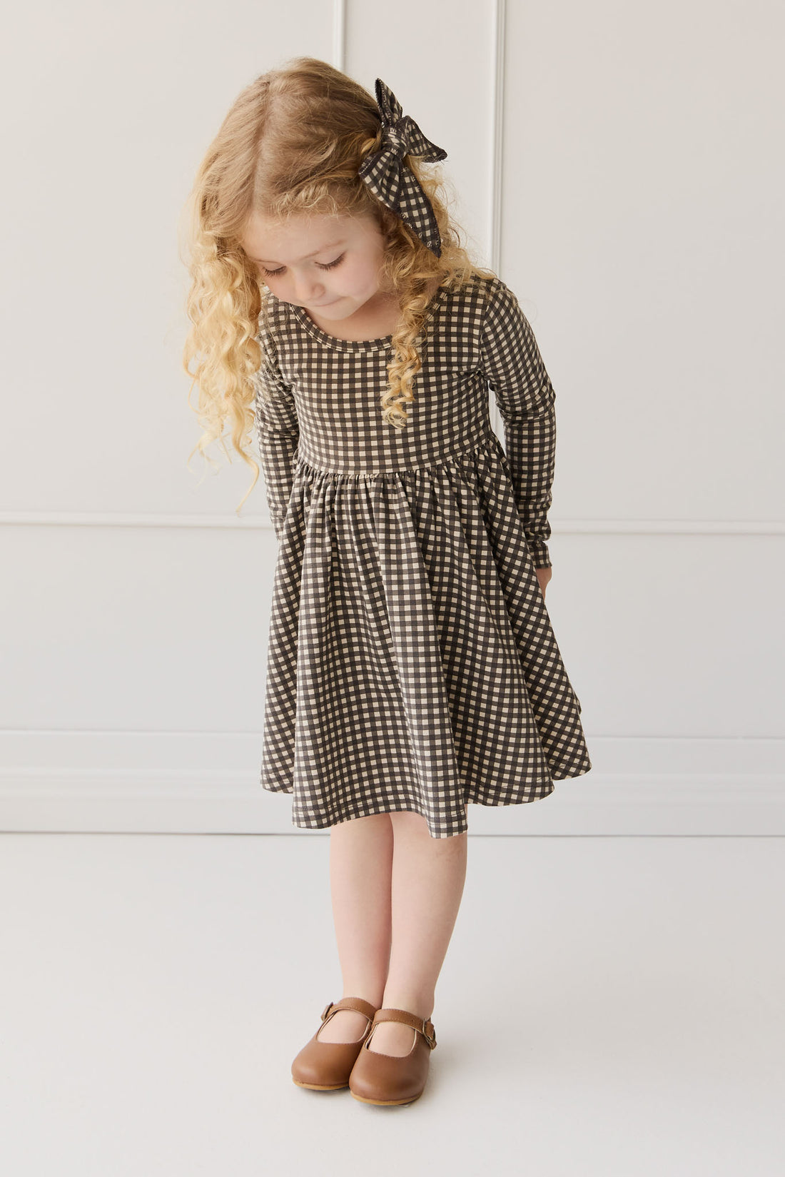 Organic Cotton Tallulah Dress - Mini Gingham Bistre Childrens Dress from Jamie Kay NZ