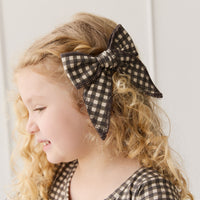 Organic Cotton Bow - Mini Gingham Bistre Childrens Hair Bow from Jamie Kay NZ