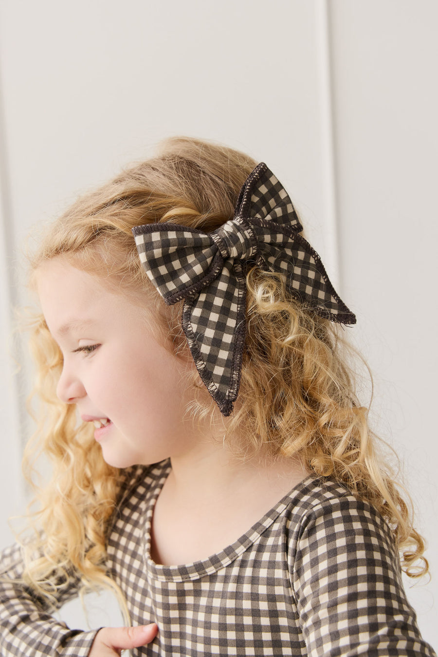 Organic Cotton Bow - Mini Gingham Bistre Childrens Hair Bow from Jamie Kay NZ