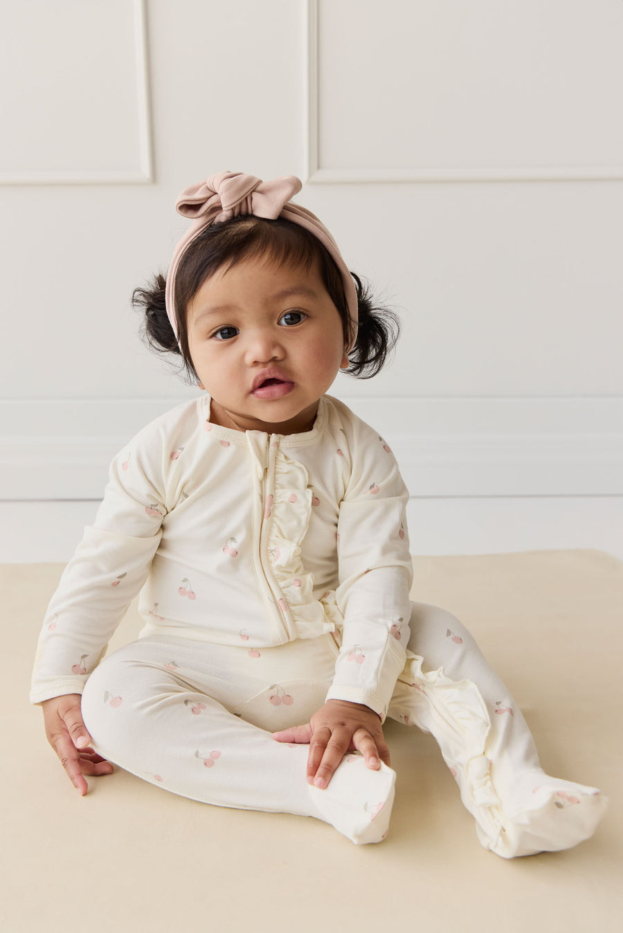 Bamboo Melanie Onepiece - Cherry Love Parchment Childrens Pyjama from Jamie Kay NZ