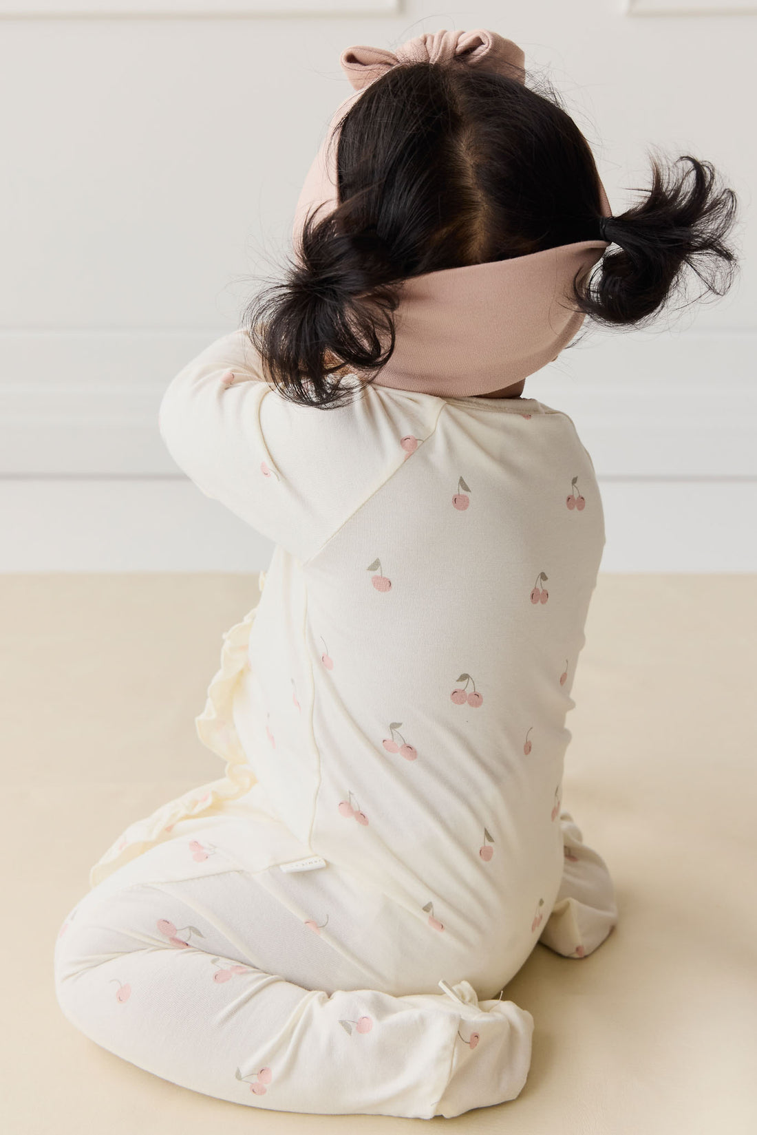 Bamboo Melanie Onepiece - Cherry Love Parchment Childrens Pyjama from Jamie Kay NZ