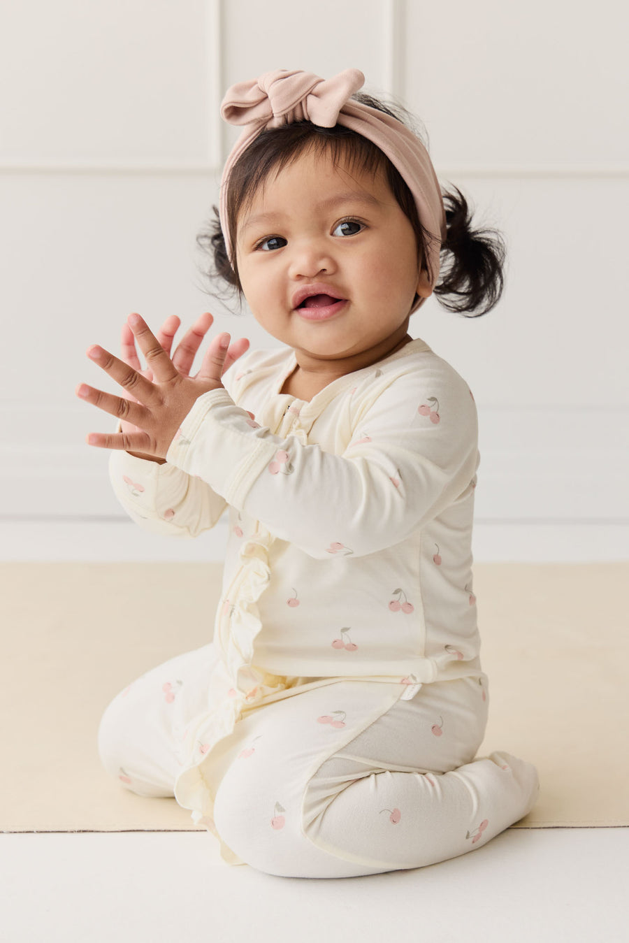 Bamboo Melanie Onepiece - Cherry Love Parchment Childrens Pyjama from Jamie Kay NZ