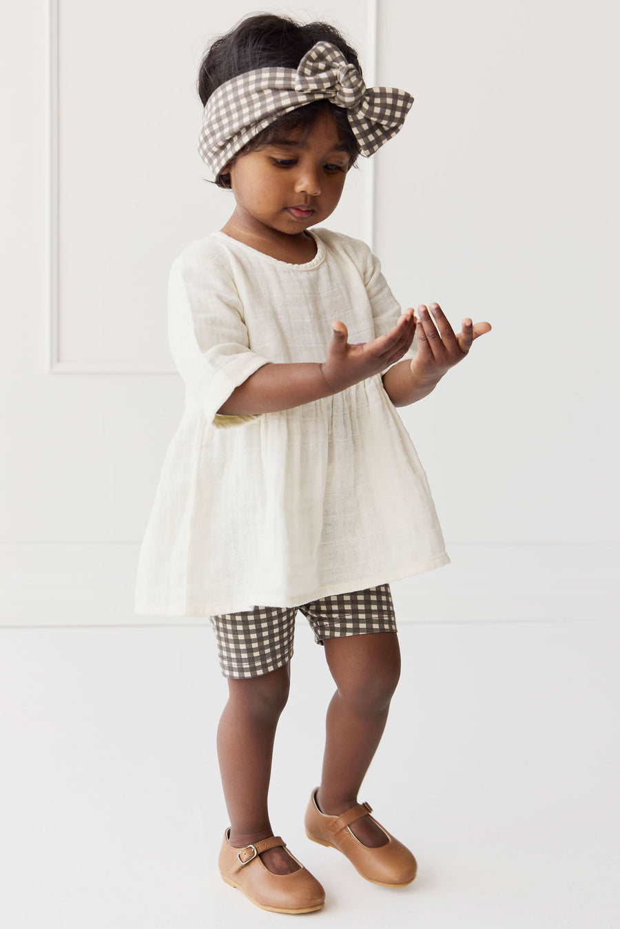 Organic Cotton Everyday Bike Short - Mini Gingham Bistre Childrens Short from Jamie Kay NZ