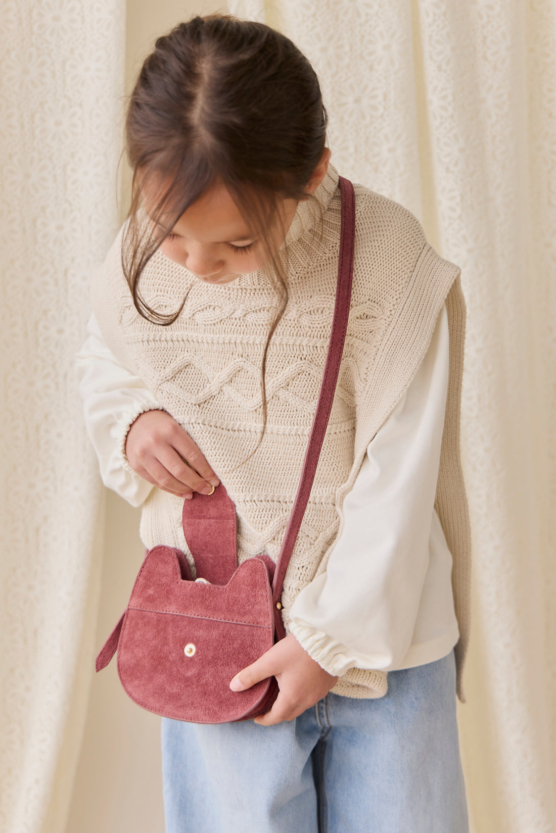 Jamie Kay Leather Shoulder Bag - Plum Pink Childrens Bag from Jamie Kay NZ