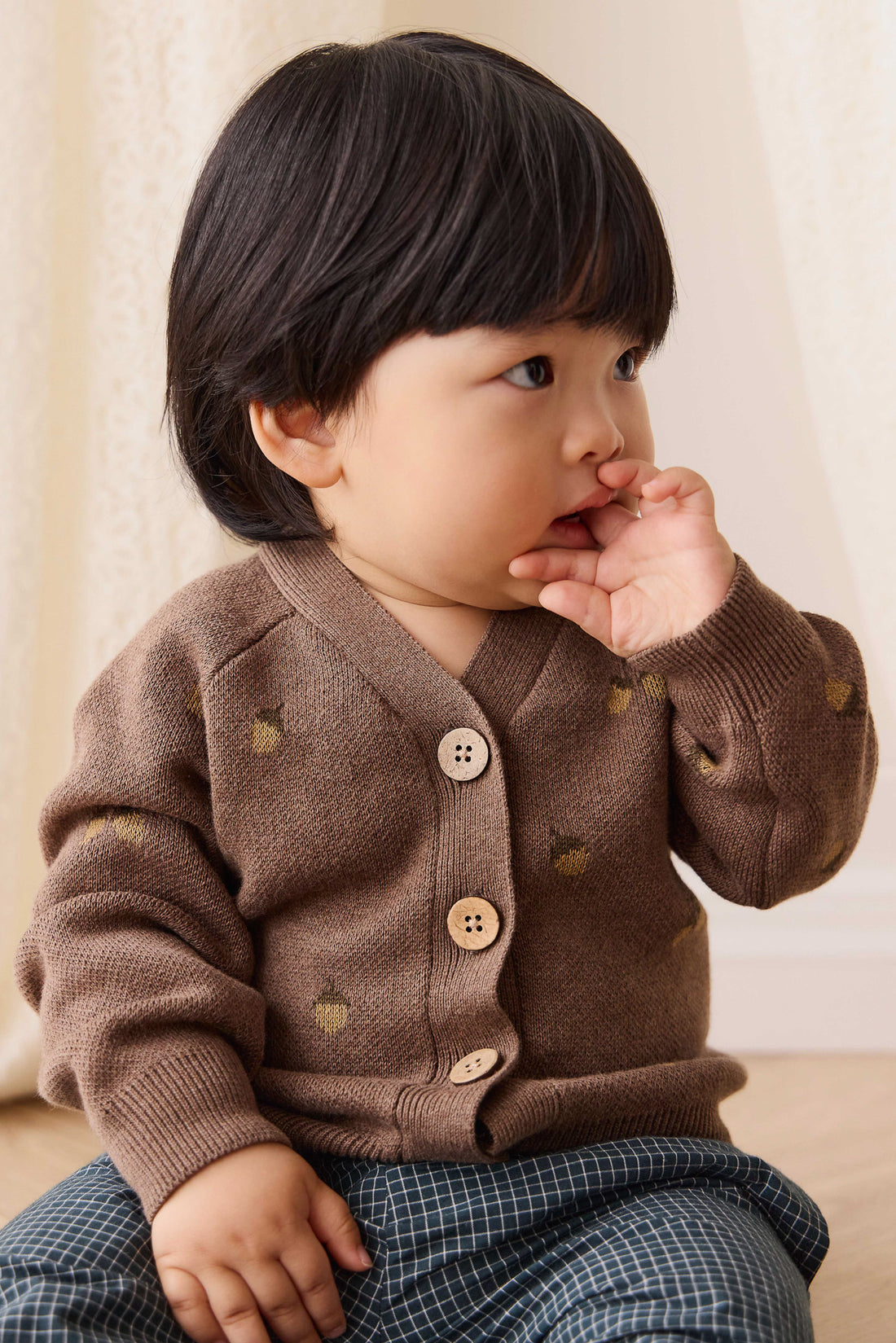 Easton Cardigan - Forest Acorns Toasted Marle Childrens Cardigan from Jamie Kay NZ