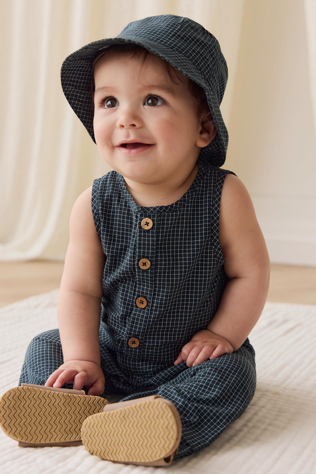 Organic Cotton Milo Jumpsuit - Forest Grid Childrens Jumpsuit from Jamie Kay NZ