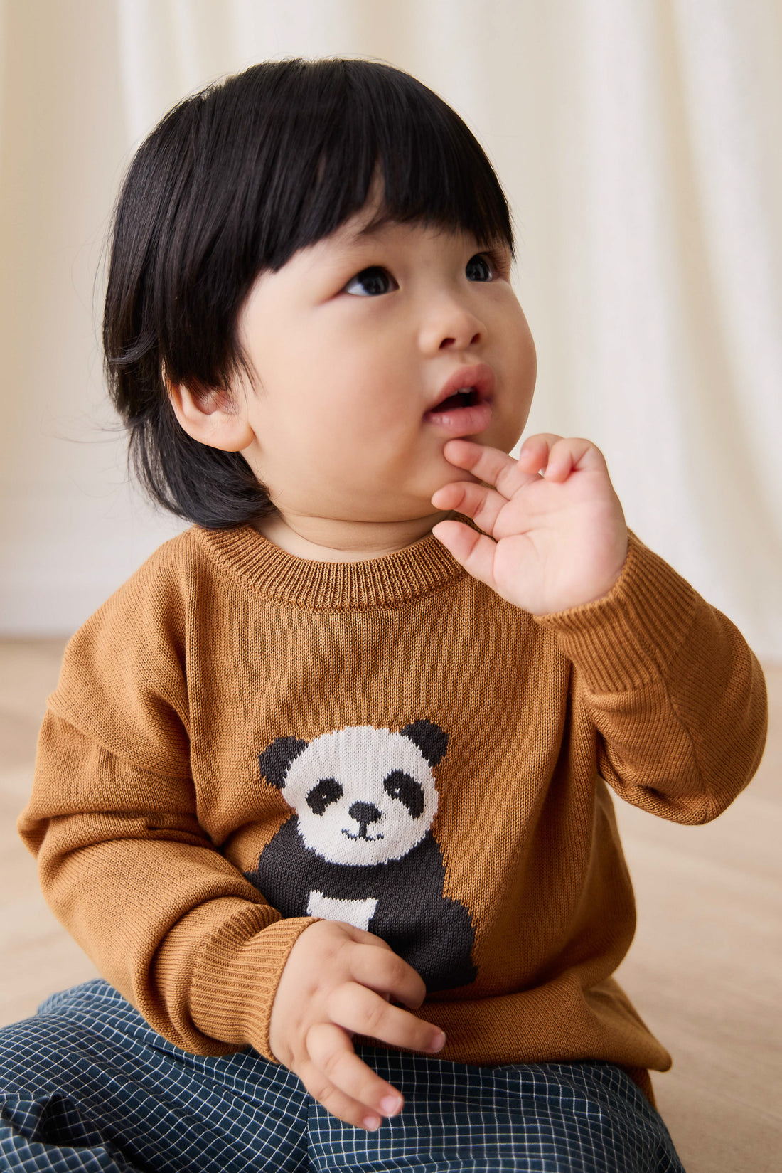 Panda Knit Jumper - Suede Childrens Jumper from Jamie Kay NZ