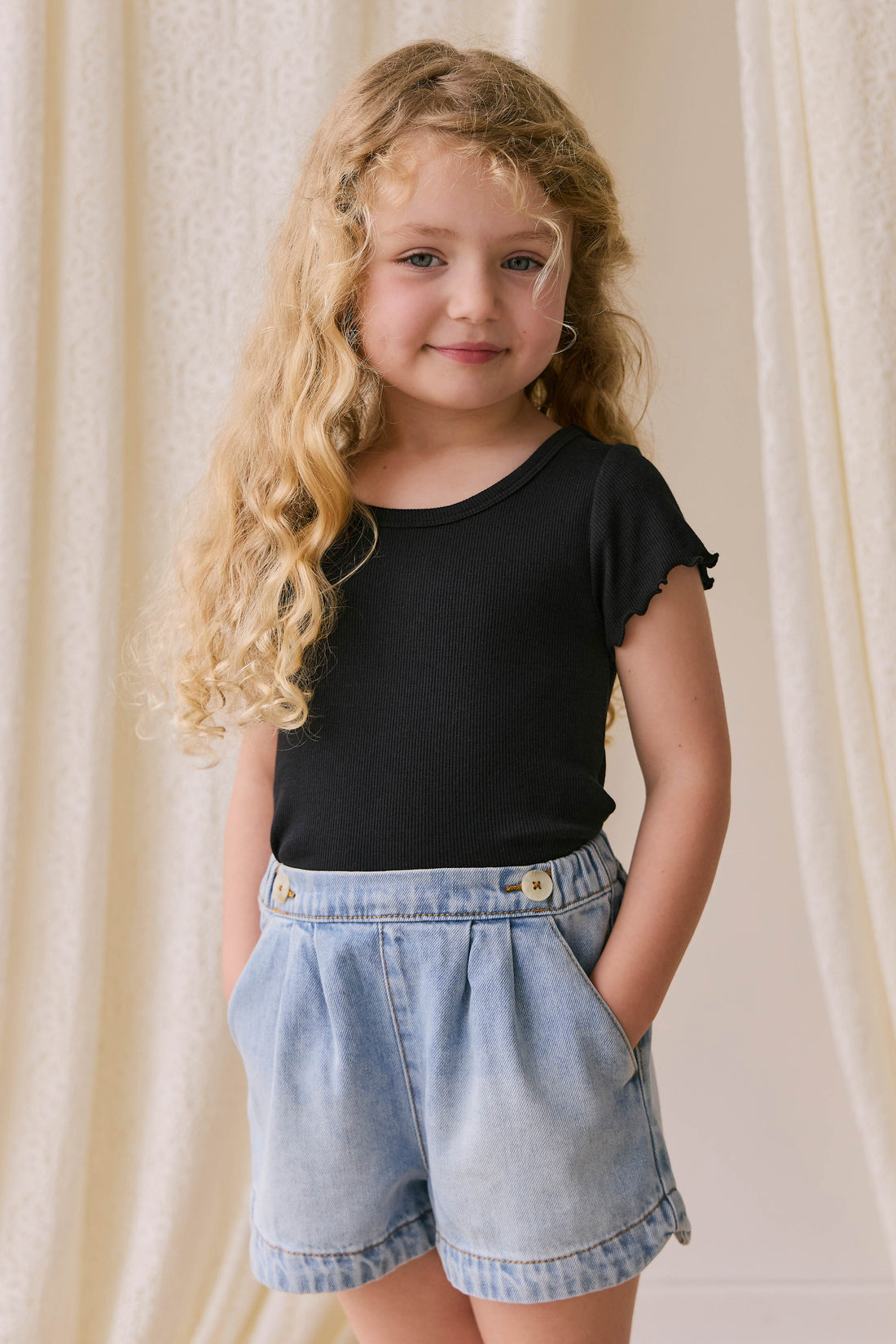 Organic Cotton Fine Rib Ines Top - Ebony Childrens Top from Jamie Kay NZ
