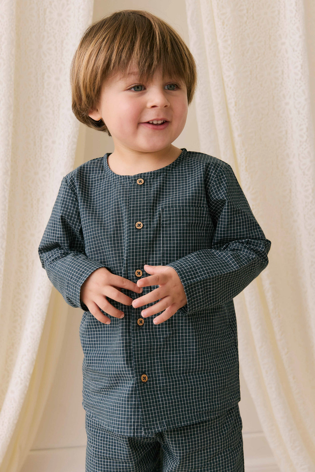 Organic Cotton Albie Top - Forest Grid Childrens Top from Jamie Kay NZ
