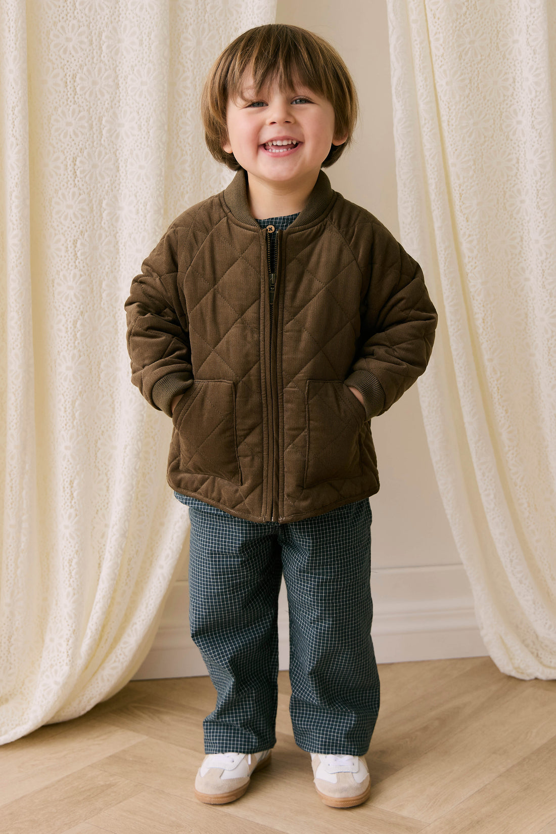 Organic Cotton Kingston Pant - Forest Grid Childrens Pant from Jamie Kay NZ