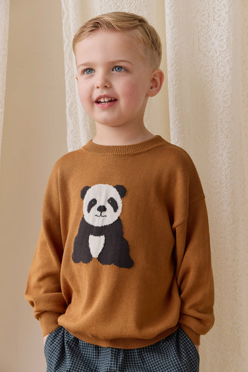 Panda Knit Jumper - Suede Childrens Jumper from Jamie Kay NZ