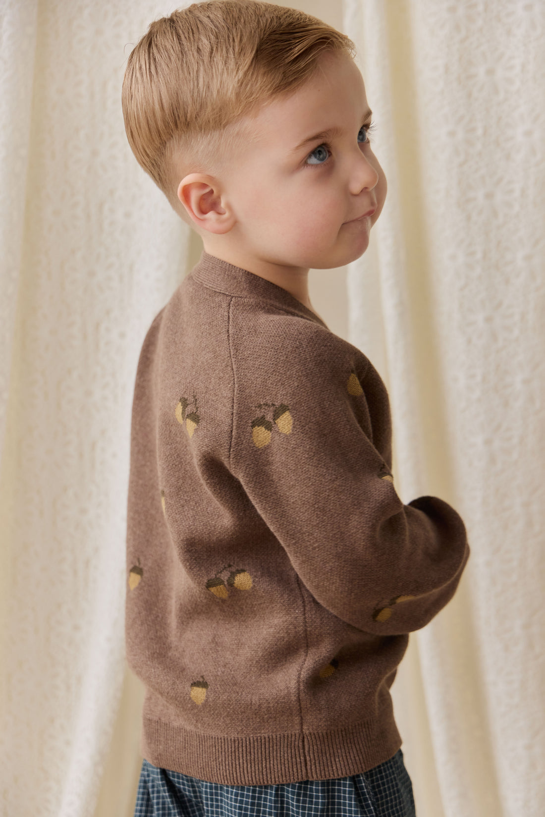 Easton Cardigan - Forest Acorns Toasted Marle Childrens Cardigan from Jamie Kay NZ