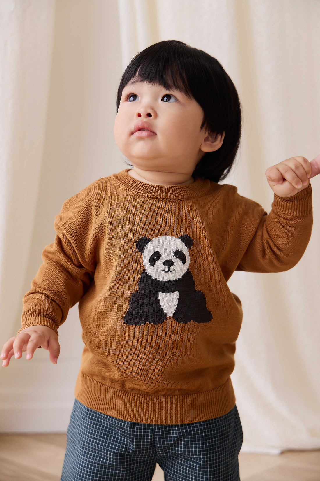 Panda Knit Jumper - Suede Childrens Jumper from Jamie Kay NZ