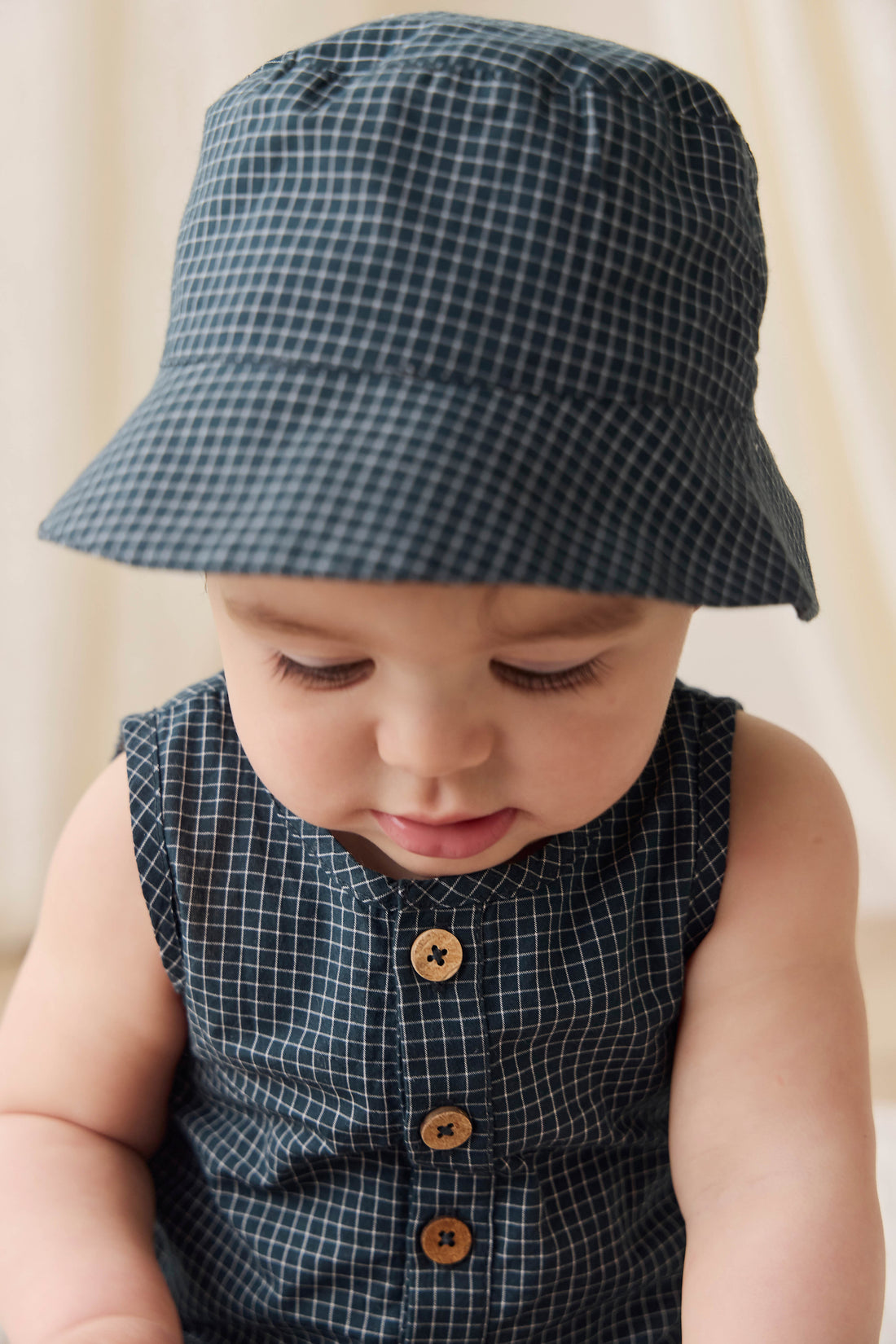 Organic Cotton Bucket Hat - Forest Grid Childrens Hat from Jamie Kay NZ