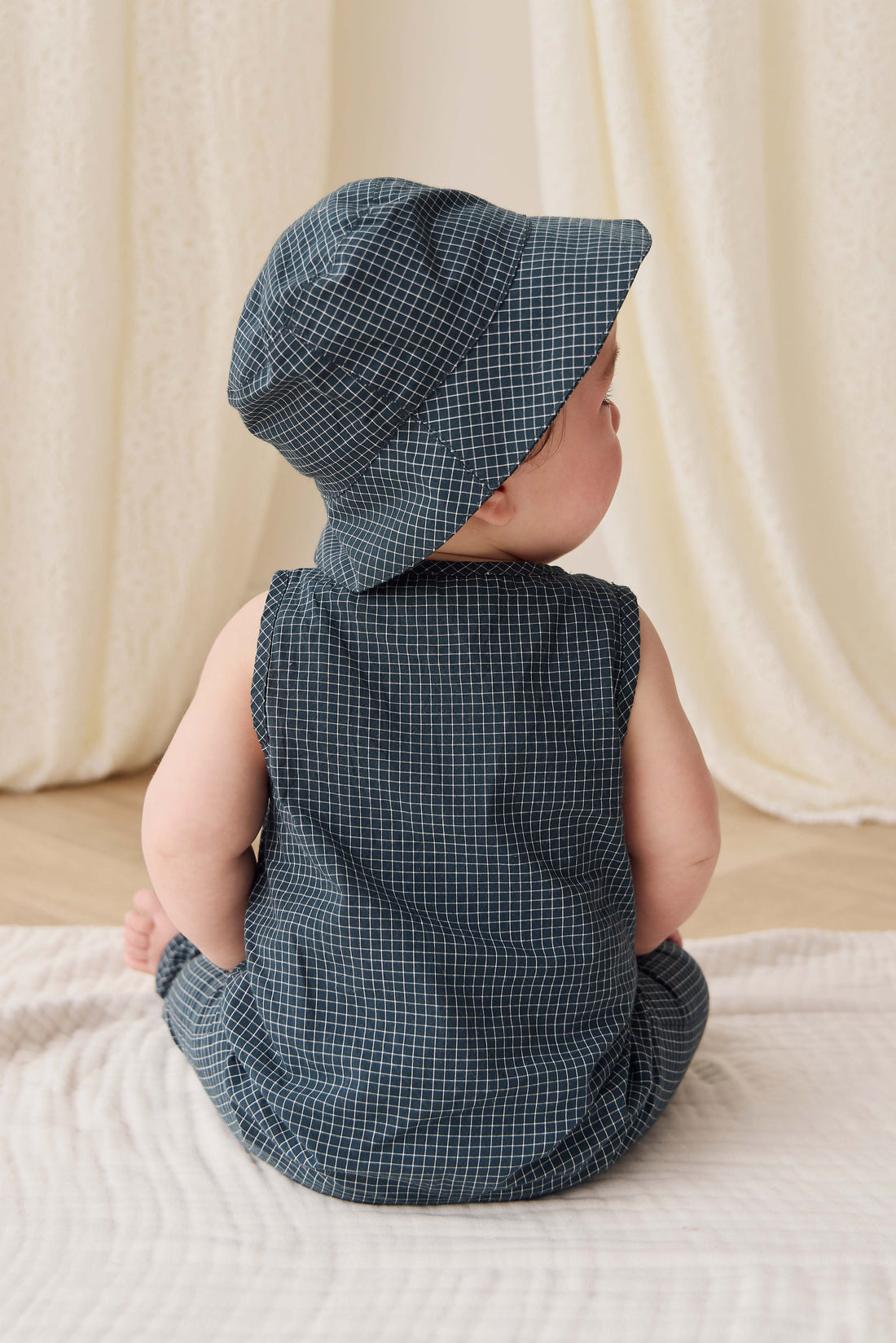 Organic Cotton Bucket Hat - Forest Grid Childrens Hat from Jamie Kay NZ