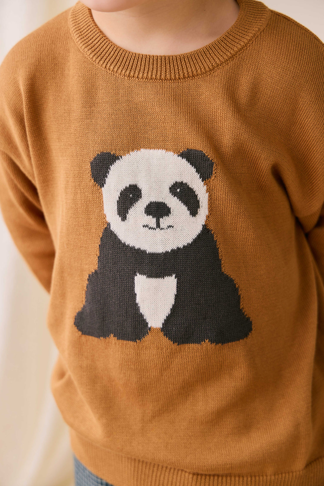 Panda Knit Jumper - Suede Childrens Jumper from Jamie Kay NZ