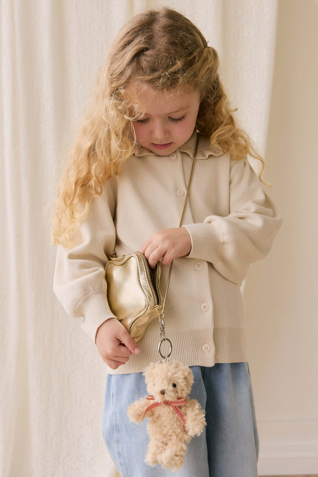 Snuggle Bunnies - Arthur Keyring - Arthur with Red Stripe Bow Childrens Toy from Jamie Kay NZ