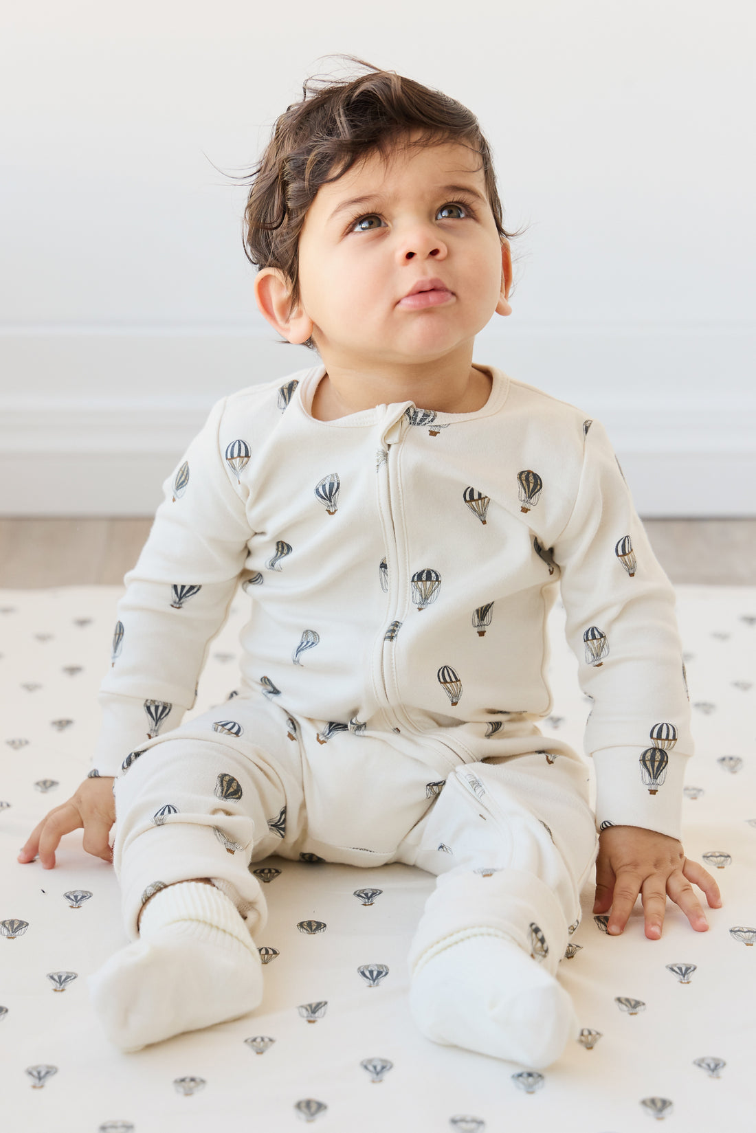 Organic Cotton Reese Zip Onepiece - Montgolfiere Cloud Childrens Onepiece from Jamie Kay NZ