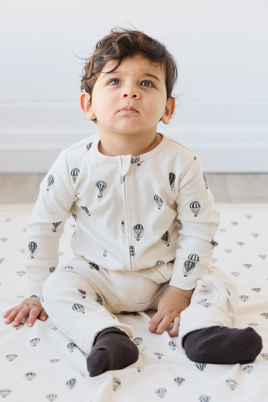 Organic Cotton Reese Zip Onepiece - Montgolfiere Cloud Childrens Onepiece from Jamie Kay NZ