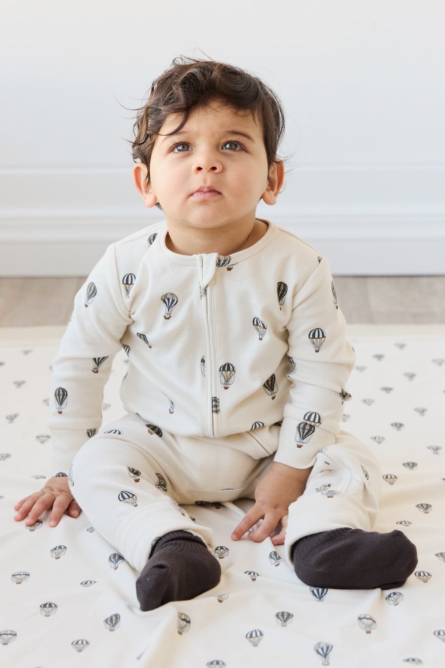 Organic Cotton Reese Zip Onepiece - Montgolfiere Cloud Childrens Onepiece from Jamie Kay NZ