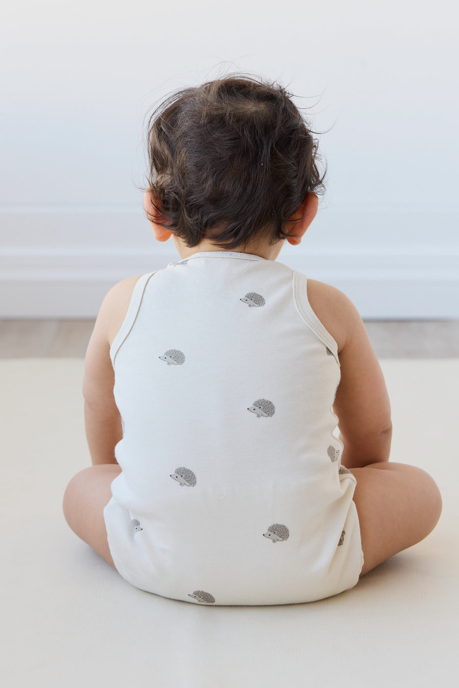 Pima Cotton Noah Playsuit - Henry Hedgehog Birch Childrens Playsuit from Jamie Kay NZ