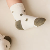 2PK Sock - Twinkle Toes Deep Olive/Deep Olive Childrens Sock from Jamie Kay NZ