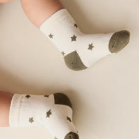 2PK Sock - Twinkle Toes Deep Olive/Deep Olive Childrens Sock from Jamie Kay NZ