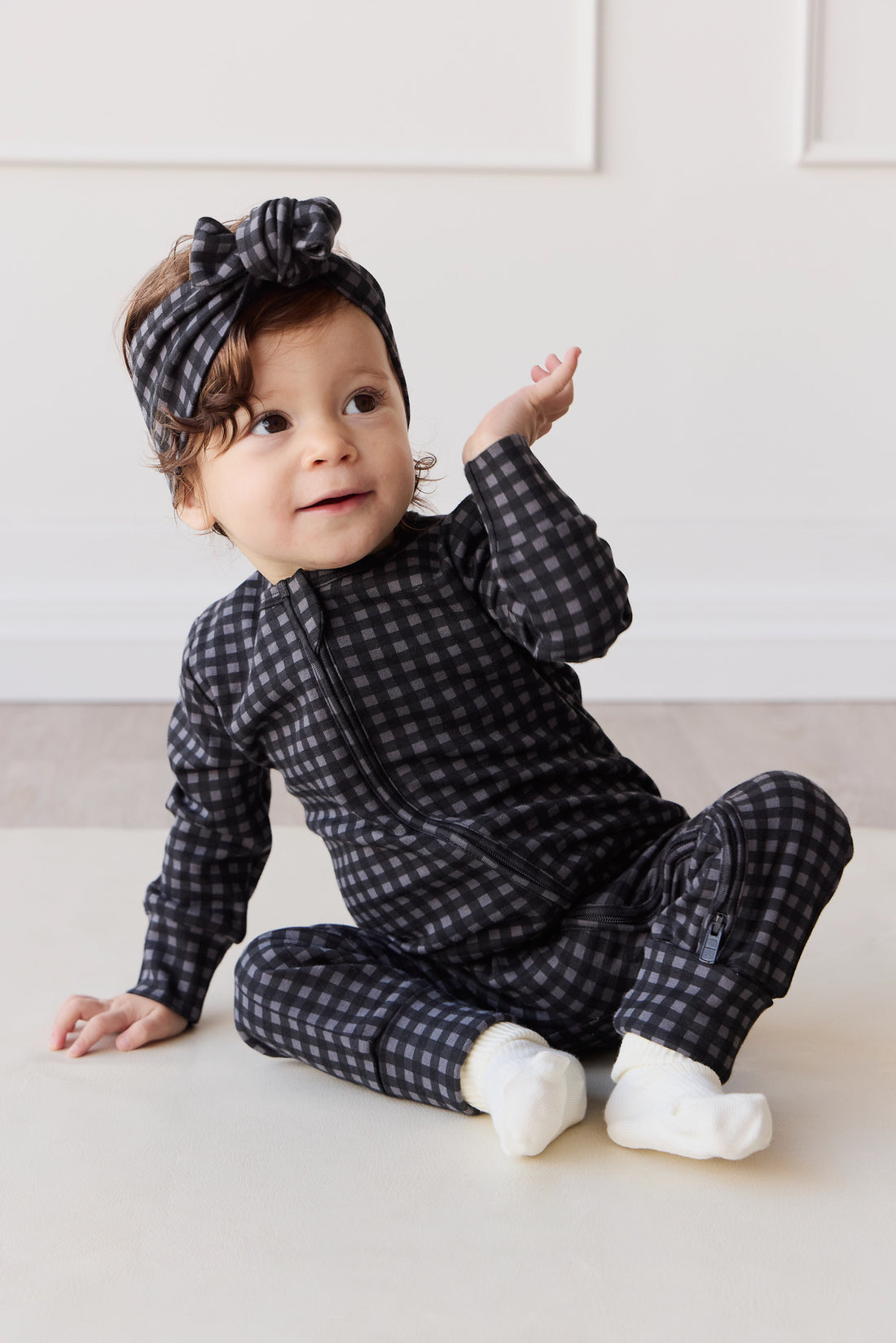 Organic Cotton Frankie Onepiece - Gingham Night Childrens Onepiece from Jamie Kay NZ