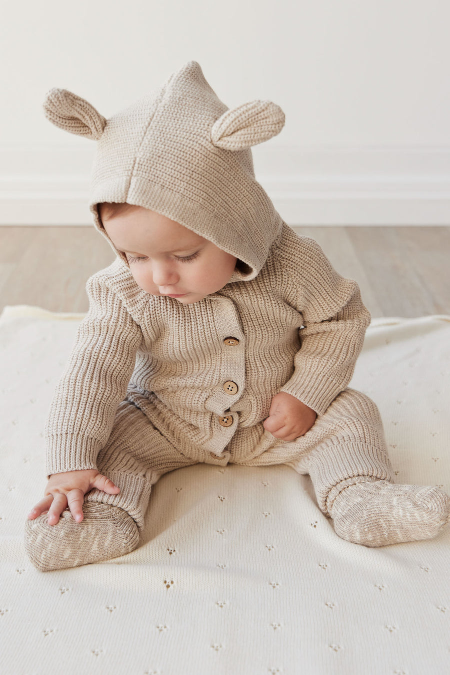 Bear Knit Onepiece - Sand Marle Fleck Childrens Onepiece from Jamie Kay NZ