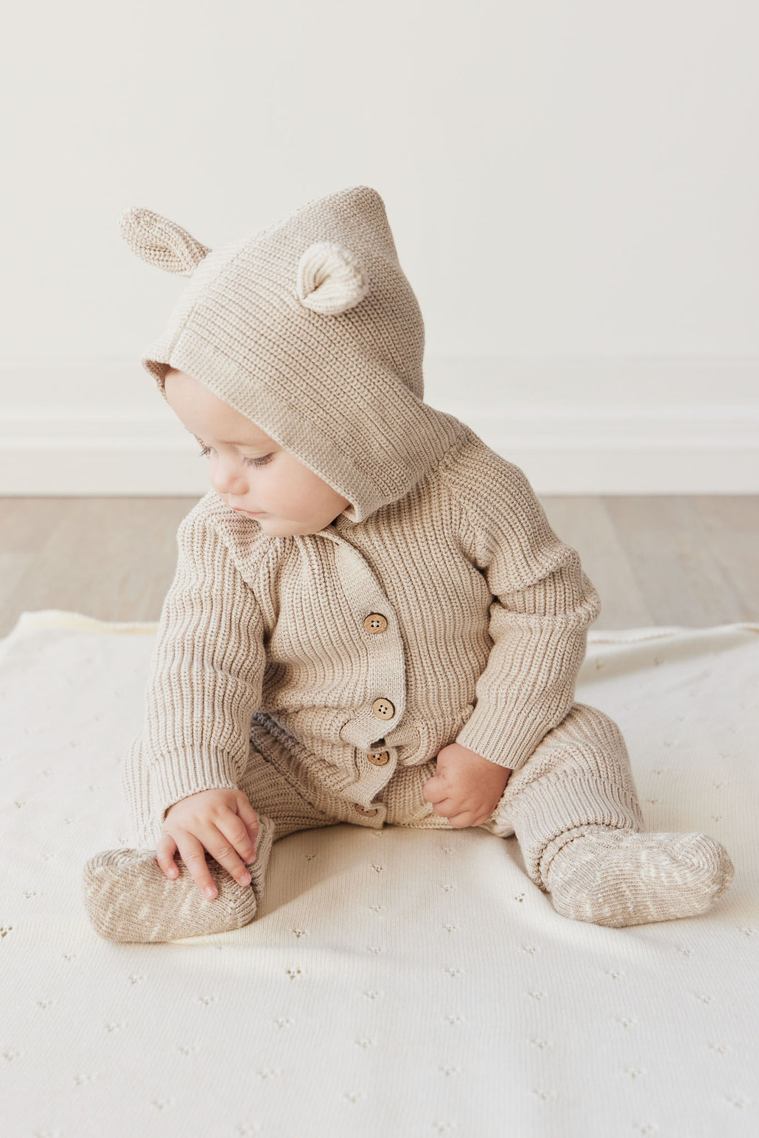 Bear Knit Onepiece - Sand Marle Fleck Childrens Onepiece from Jamie Kay NZ