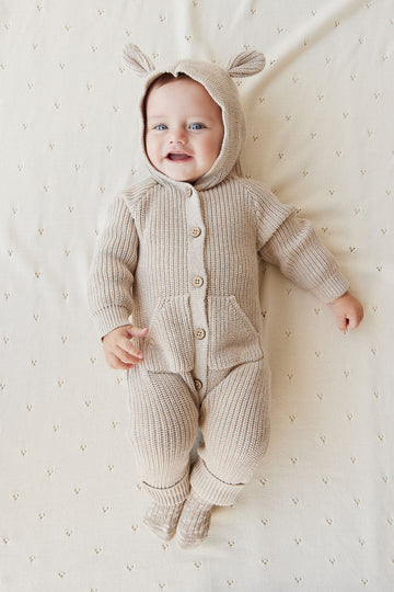 Bear Knit Onepiece - Sand Marle Fleck Childrens Onepiece from Jamie Kay NZ