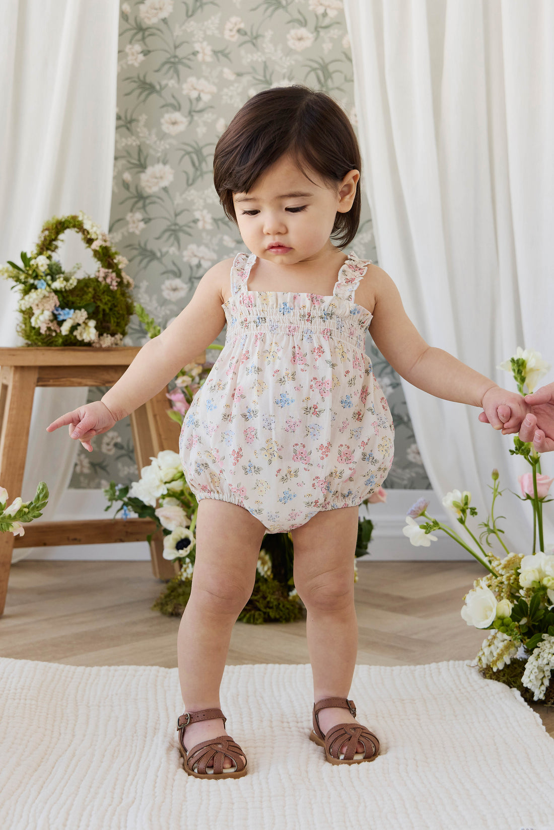 Organic Cotton Cassidy Playsuit - Morgan Vanilla Childrens Pants from Jamie Kay NZ