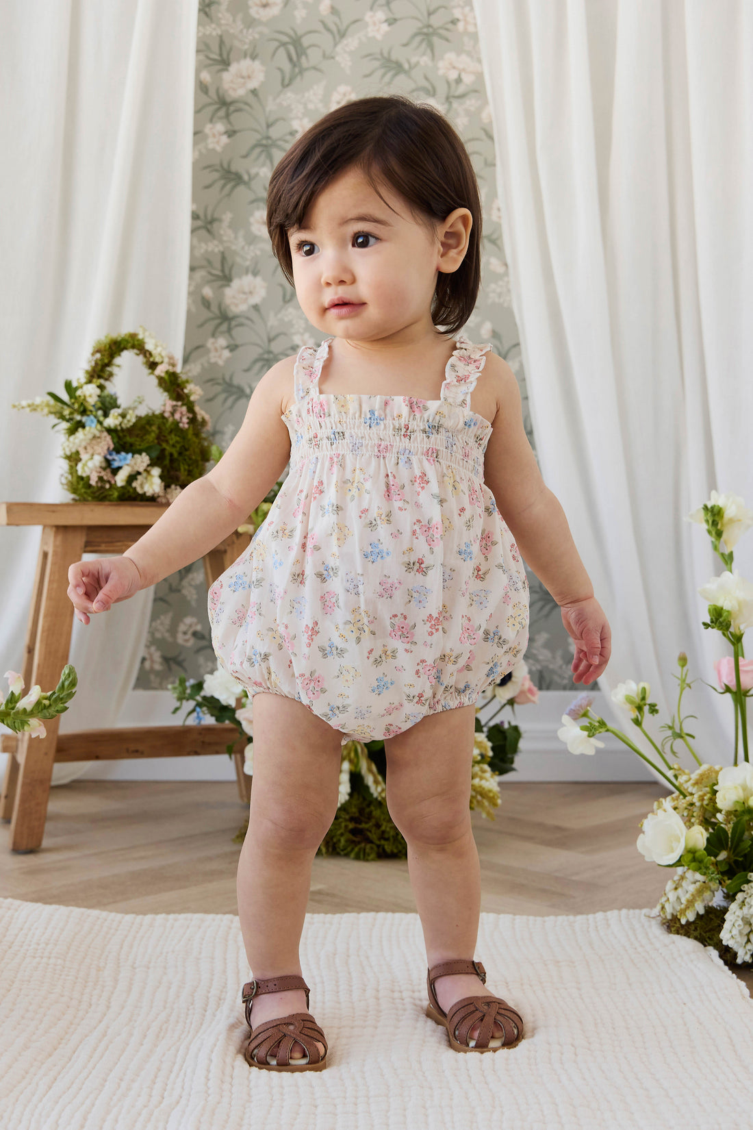 Organic Cotton Cassidy Playsuit - Morgan Vanilla Childrens Pants from Jamie Kay NZ