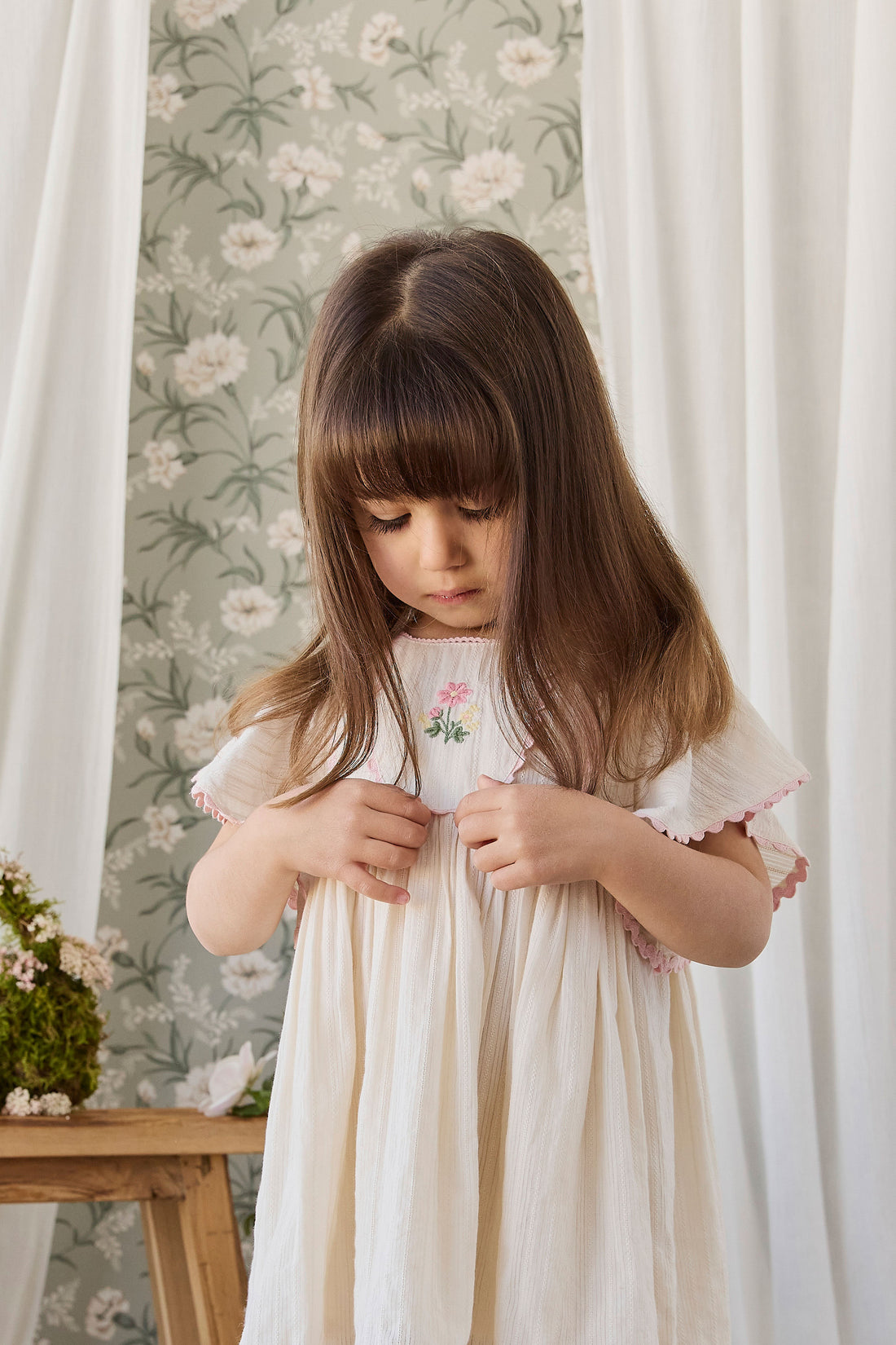 Organic Cotton Zadie Dress - Vanilla Embroidery Pink Childrens Dress from Jamie Kay NZ