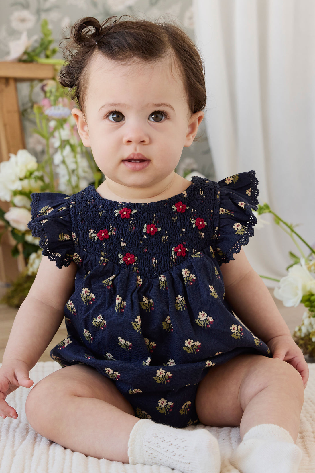 Organic Cotton Wanda Playsuit - Elsa Navy Childrens Playsuit from Jamie Kay NZ