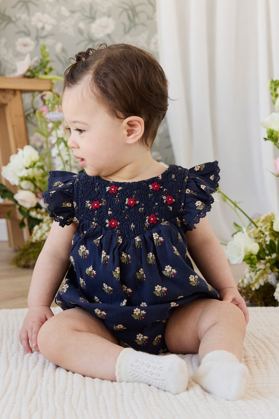 Organic Cotton Wanda Playsuit - Elsa Navy Childrens Playsuit from Jamie Kay NZ