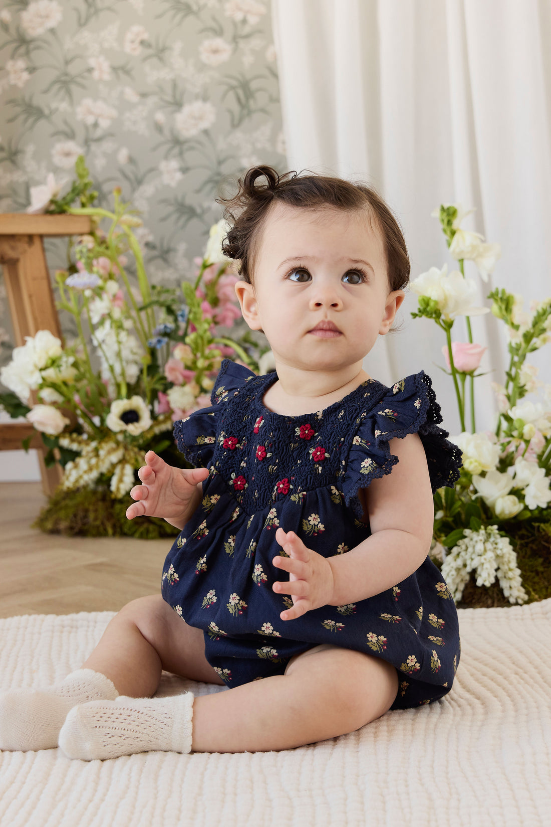 Organic Cotton Wanda Playsuit - Elsa Navy Childrens Playsuit from Jamie Kay NZ