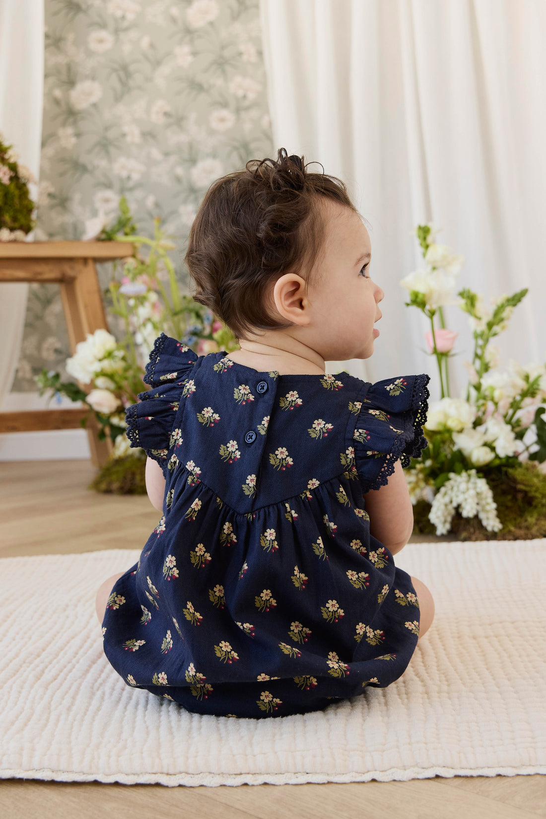 Organic Cotton Wanda Playsuit - Elsa Navy Childrens Playsuit from Jamie Kay NZ