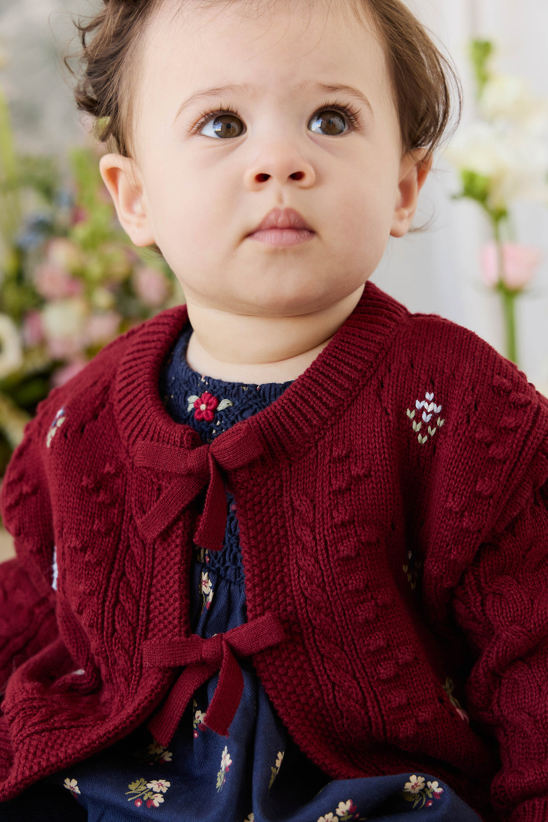Jovie Knitted Cardigan - Josephine Embroidery Vintage Cherry Childrens Cardigan from Jamie Kay NZ