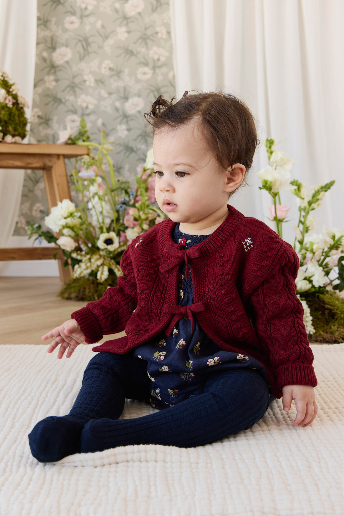 Jovie Knitted Cardigan - Josephine Embroidery Vintage Cherry Childrens Cardigan from Jamie Kay NZ